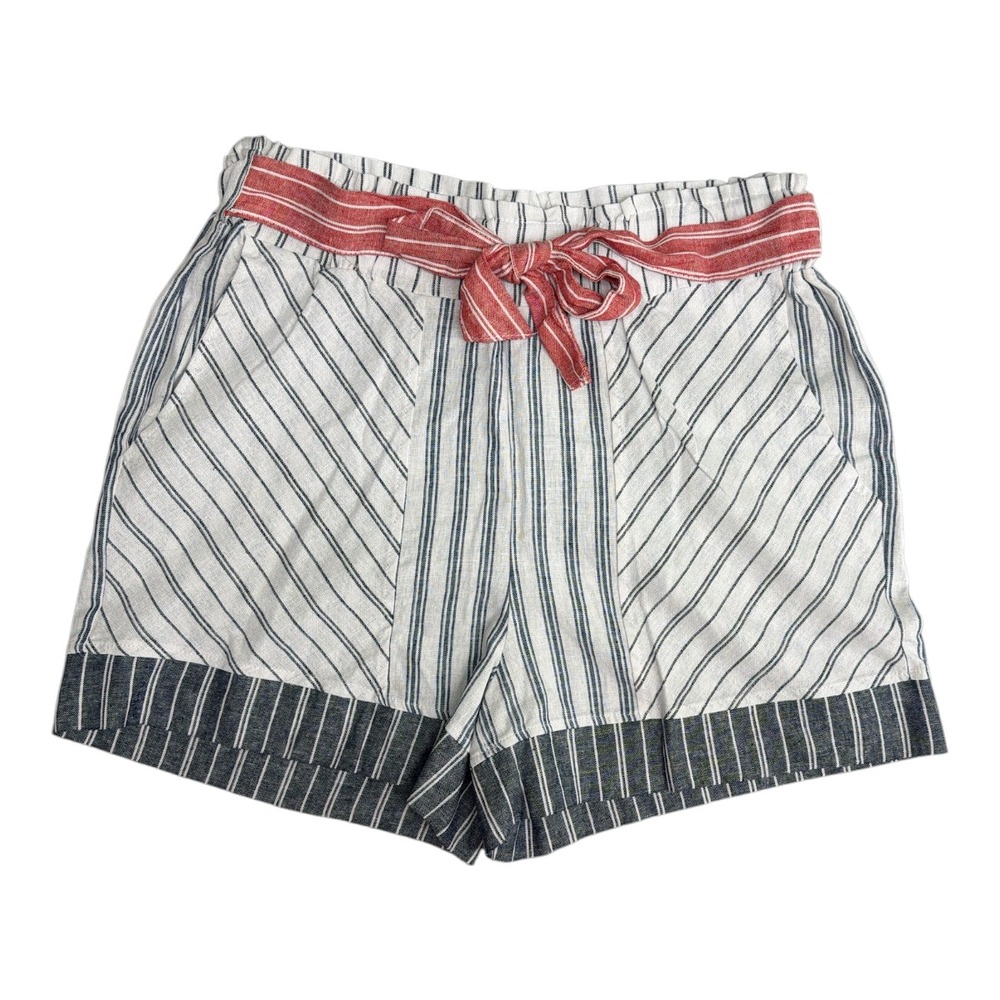Cato Womens Linen Stripe Paper bag Style Shorts Size Large NWOT